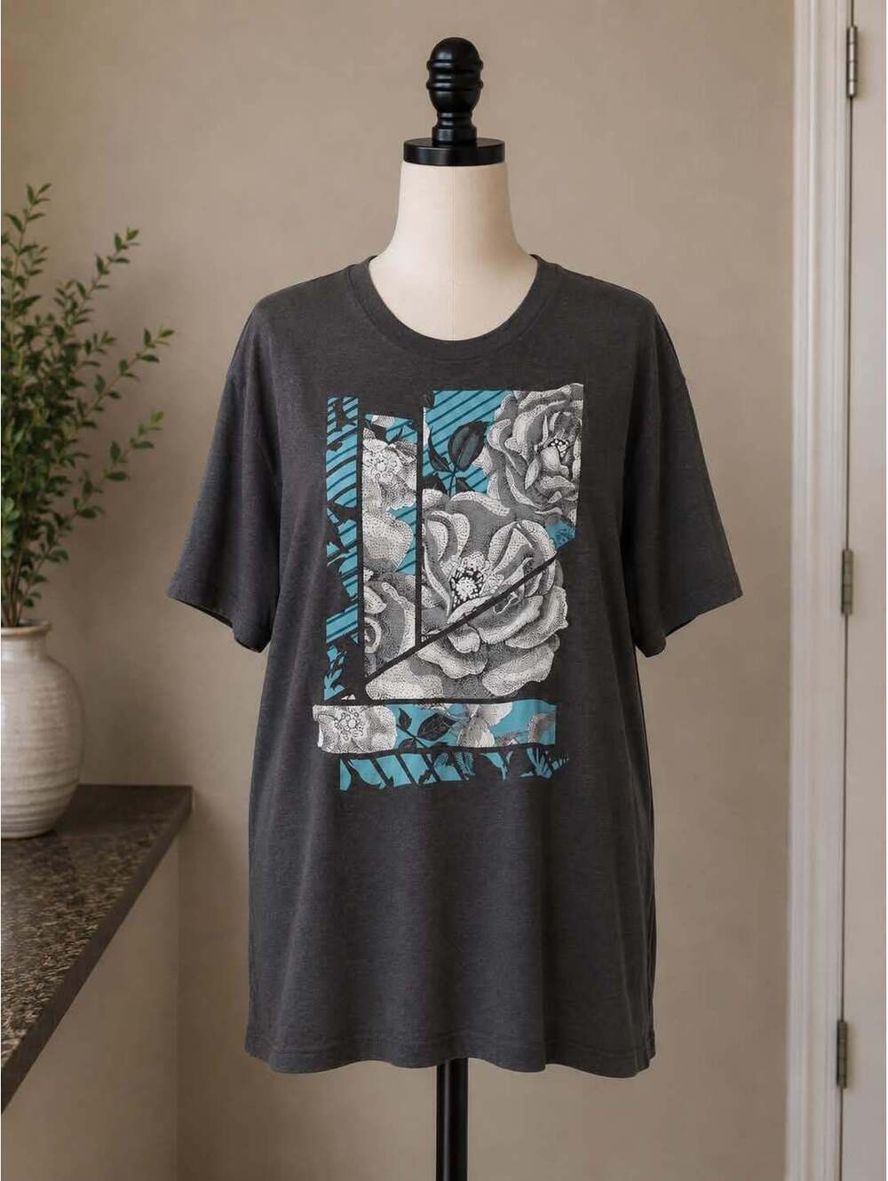 APT.9 Graphic T-Shirt with Blue and White Floral Design